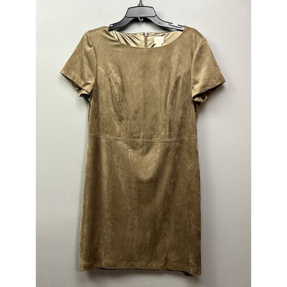 Chicos Faux Suede‎ Shift Dress Womens 1 Medium Taupe Office Business City Luxury - Picture 1 of 8